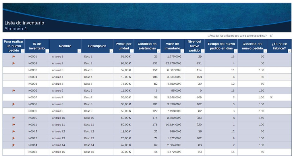 Ejemplo de plantilla para hacer inventarios en el almacén con Excel Ejemplo de plantilla para hacer inventarios en el almacén con Excel